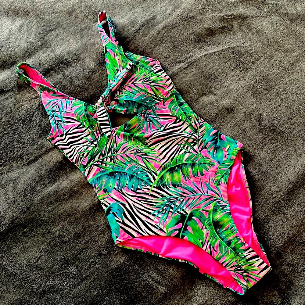 Tropical one piece swimsuit